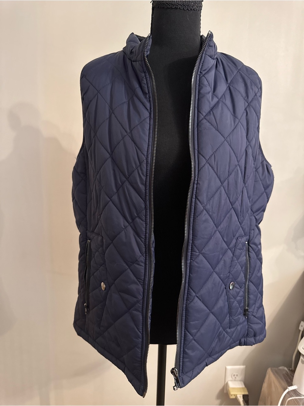 Quilted Navy Sleeveless Puffer Vest